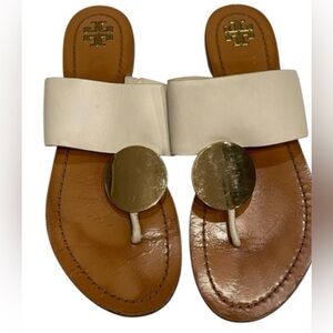 Tory Burch Plato’s disk leather women’s White and Gold Sandals size 9